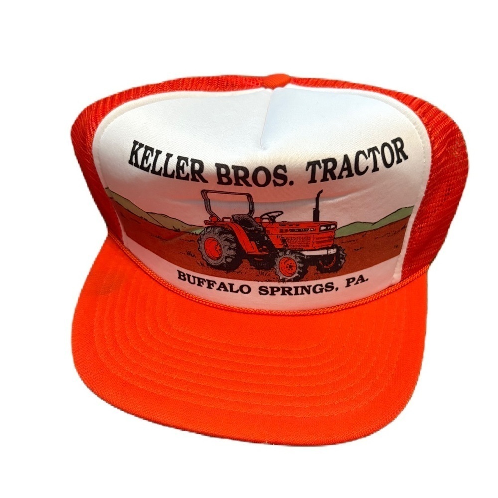 Vintage Kubota Tractor Mesh SnapBack Trucker Hat Keller Bros Buffalo Springs Pa